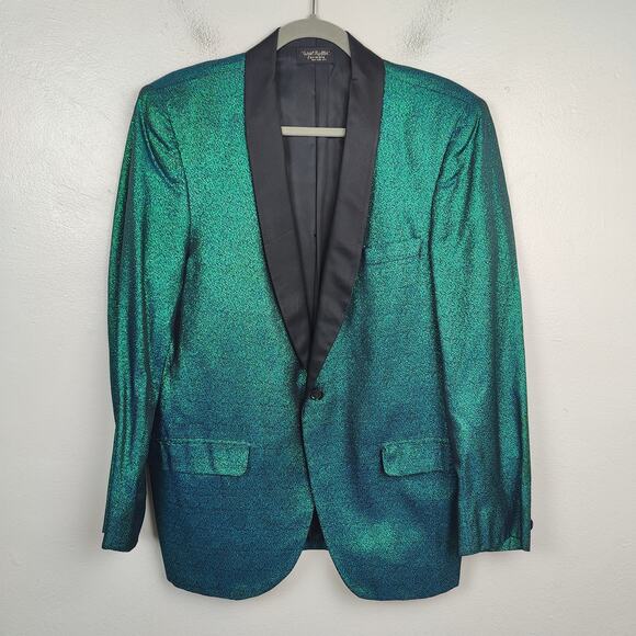 Vintage First Nighter‎ Formals Blazer Mens 39R Green Blue Shift Metallic Shimmer - Picture 1 of 10
